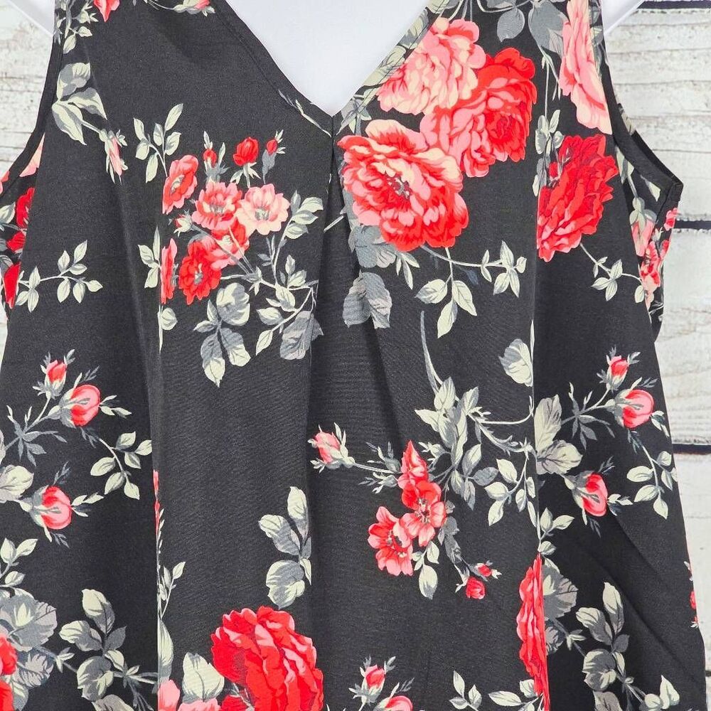 Unbranded Size L Black Red Floral V-Neck Tunic Blouse - Picture 4 of 7
